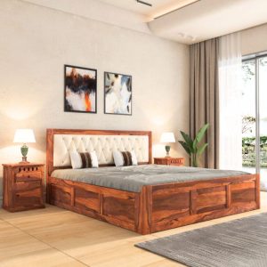 Wood King Size Bed with Storage