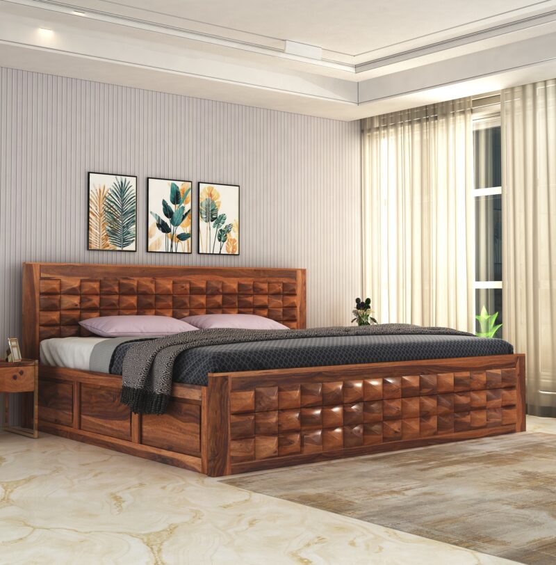 Wood King Size Bed with Storage - Image 4