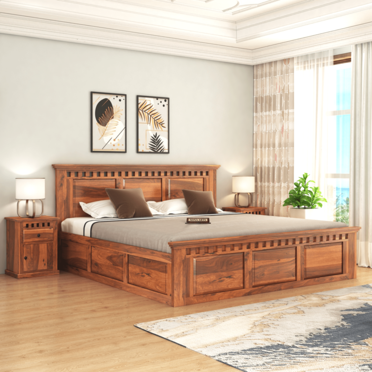 Wood King Size Bed with Storage
