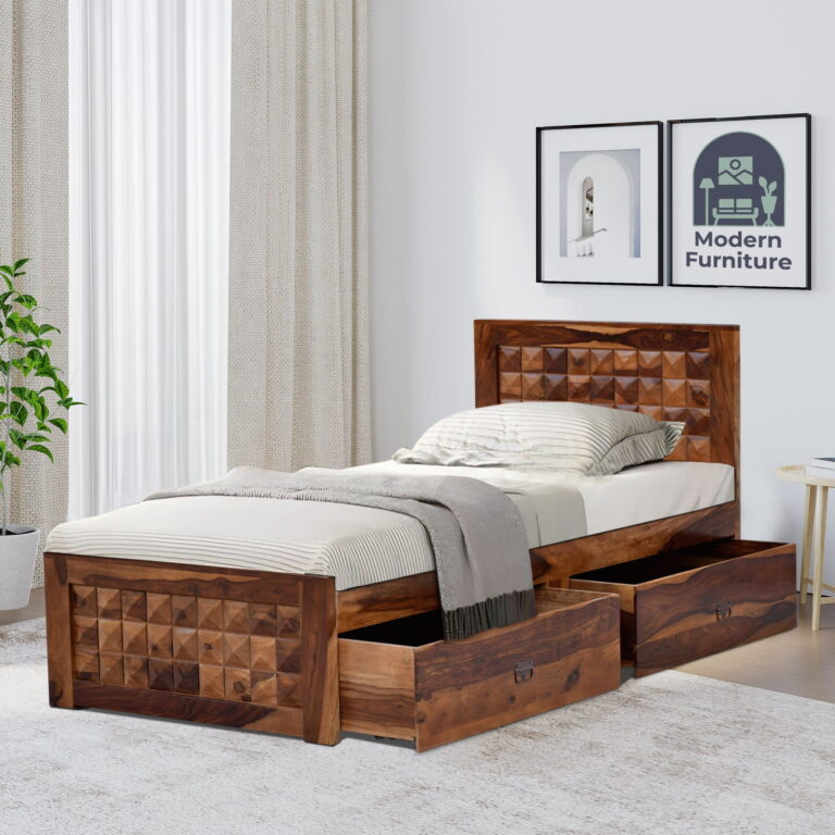 Wooden Single Bed with Two Drawer Storage