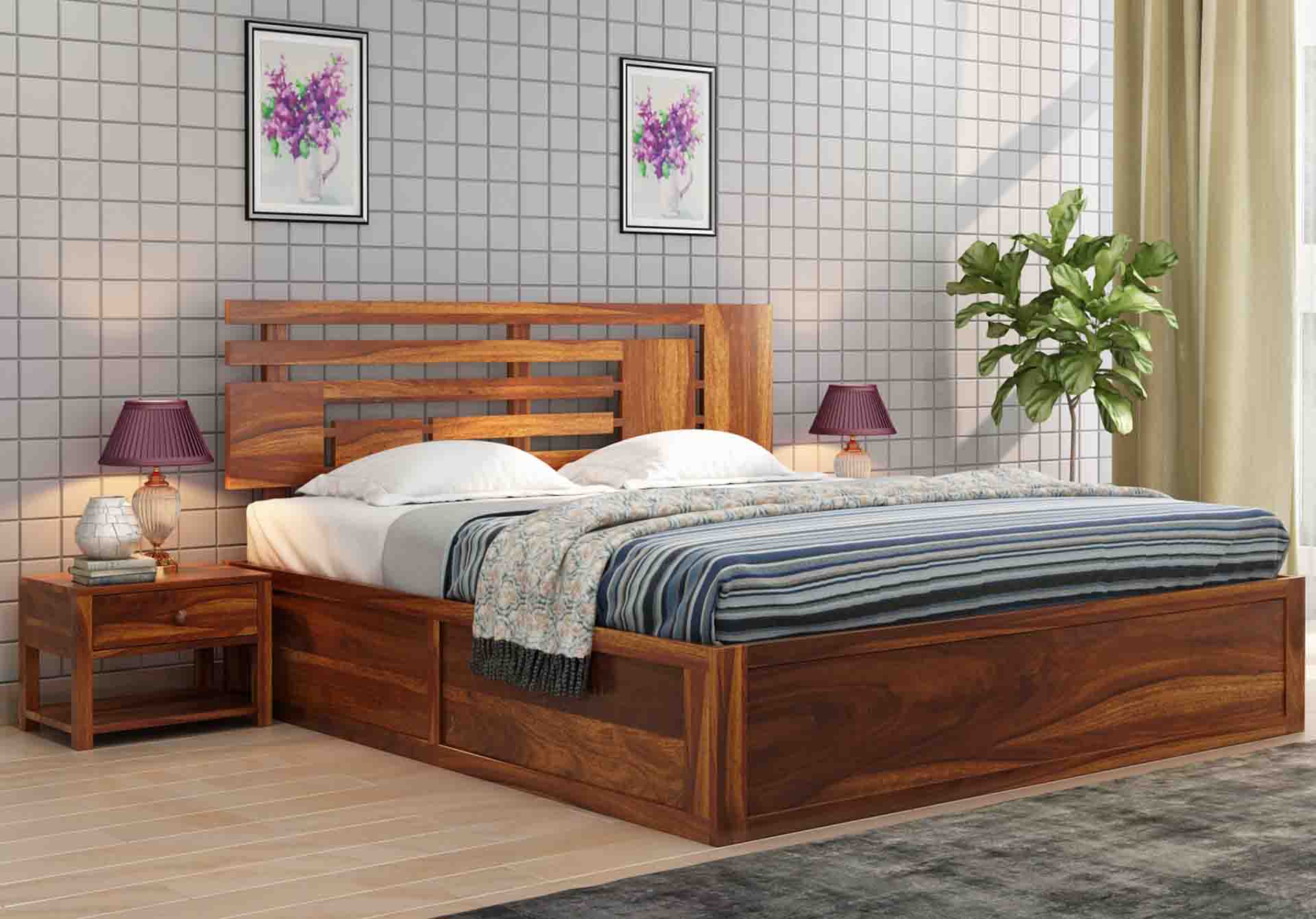 King Size Bed With Storage Walnut Finish - Image 2