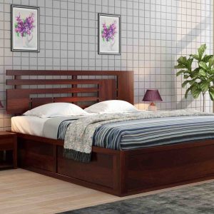 King Size Bed With Storage Walnut Finish
