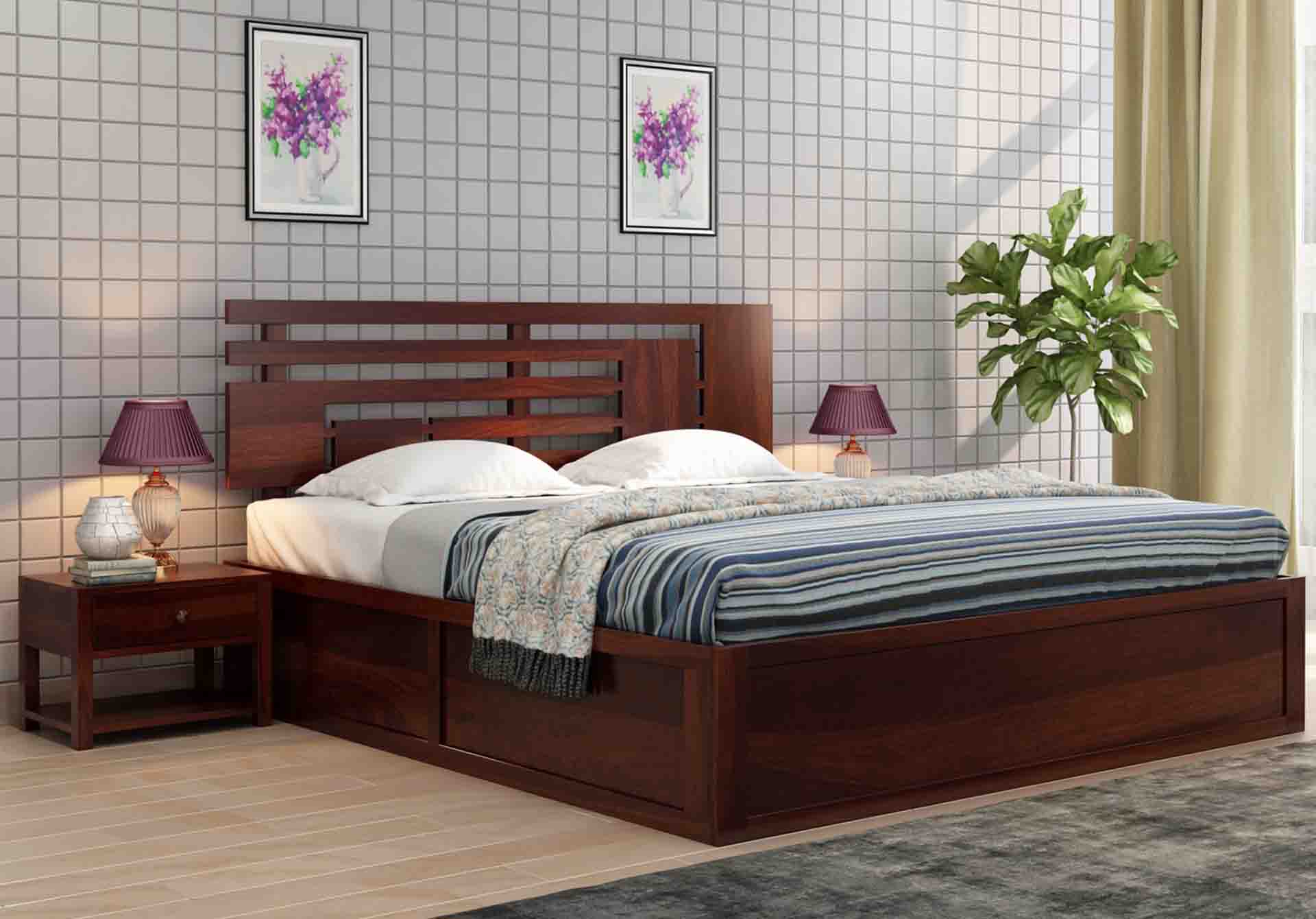 King Size Bed With Storage Walnut Finish